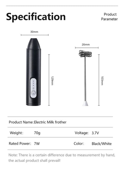 Espumador de leite elétrico recarregável portátil para bebidas, máquina de café, batedor de ovos de 3 velocidades, mixer multifuncional para cozinha doméstica