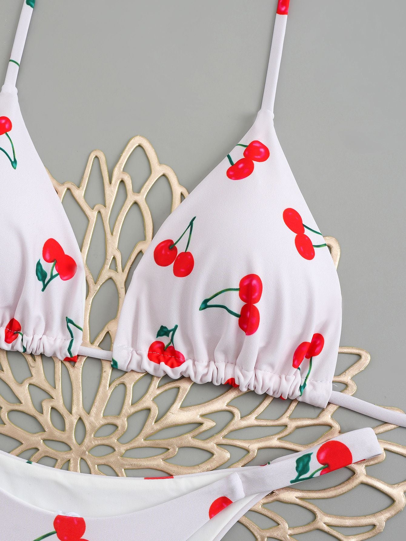 Sexy Cherry Print Triangle Brazilian Bikini Push Up Swimsuit 2 Piece String Bandage Bikinis Swimwear Women Thong Bathing Suit