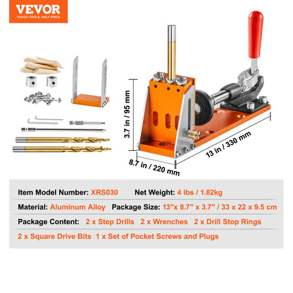 SucceBuy Kit Gabarito de Furo de Bolso 30 Peças Ajustável e Fácil de Usar Sistema de Gabarito de Furo de Bolso com Brocas Escalonadas Chaves Anéis de Parada de Broca