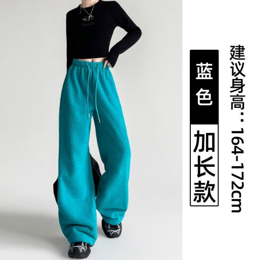2025 New Winter Velvet Thick Pants Men Warm Straight Casual Pants Streetwear Loose Wide Leg Pants Thicken Lamb Wool Trousers