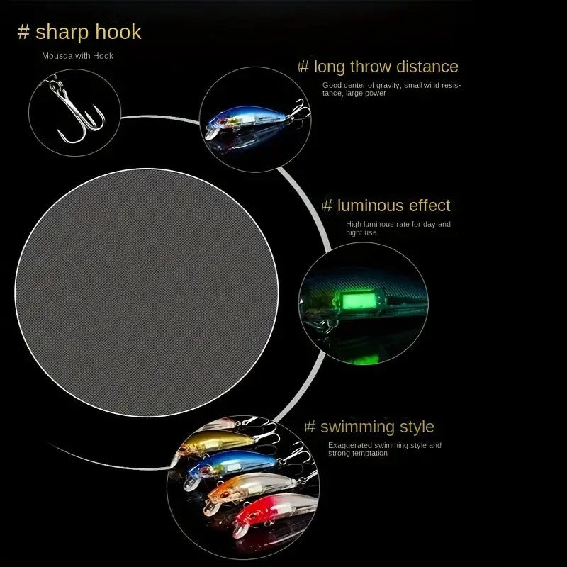 5 unidades de iscas de pesca Minnow Wobblers com olhos 3D, iscas duras artificiais que afundam para baixo, tucunaré, trolling, carpa, iscas para pesca