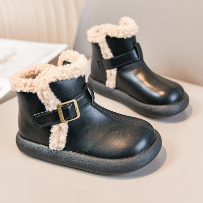 Winter Fur Boots For Children 2025 Trend Fashion Boy's Girl's Plush Snow Boots Anti-slippery Teenager Kid's Padded Boots Cotton