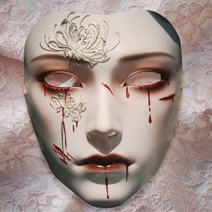 Chinese Style Full Face Adult Cosplay Hand Painted Manjusaka Mask Hanfu Ancient Costume Party Prop Halloween Mask