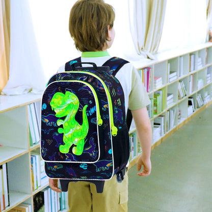 Mochila de Rodinhas 3 Peças para Meninos, Mochila Escolar com Rodas para Crianças, Mochila com Rodas e Lancheira