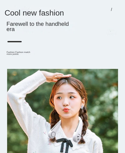 2025 Long endur New Mini Neck Mounted Fan Portable Bladeless Neck Rechargeable Air Cooler 3 Speed Mini Summer Sports Fan Outdoor