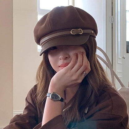 Retro British Style Beret for Women, Versatile Octagonal Newsboy Cap for Big Head Circumference Spring Autumn Hat