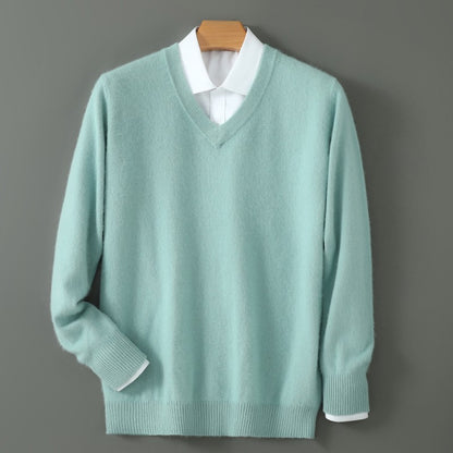 Autumn And Winter New Warm Pure Mink Cashmere Sweater Men's V-neck Pullover Thickened Plus Size Knitted Bottoming Shirt