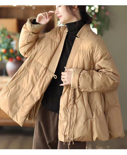 Vefadisa 2024 Autumn Winter New Red Women Parkas Coat V-neck Long Sleeve Short Parkas Casual Warm All-match Parkas Coat ZXY1194A