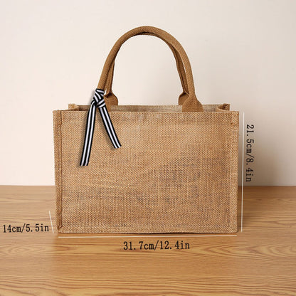 Bolsa feminina de juta, sacola de compras de grande capacidade, bolsa de viagem, bolsa masculina aberta