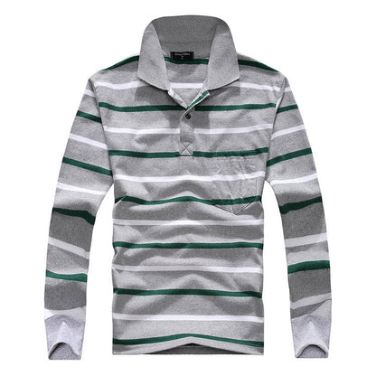 Cotton Polos Men Long Sleeve Mens Polo Shirt Spring Autumn Striped Male Polo Dress Classic Business 2018 Father Gift Drop Ship