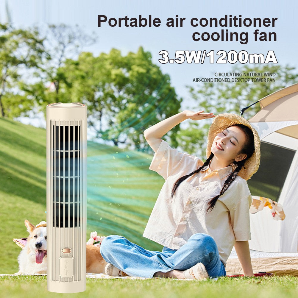 Tower Fan USB Charging Portable Air Conditioner 1200mAh Desktop Cooling Fan Wireless Desk Fan for Home Office
