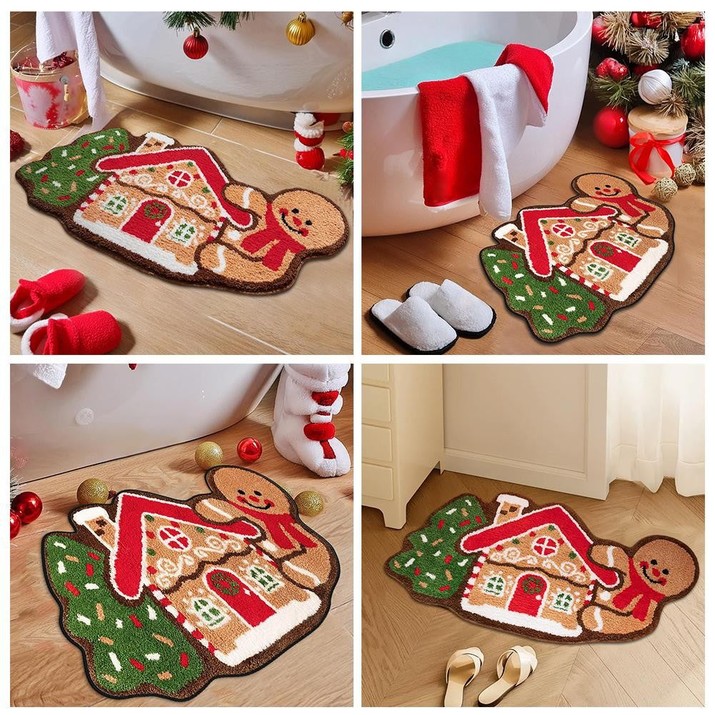 Gingerbread Kitchen Rugs Christmas Doormat Floor Mat With Gingerbread Man Non-Slip Bath Mats Doormats For Indoor Bedroom