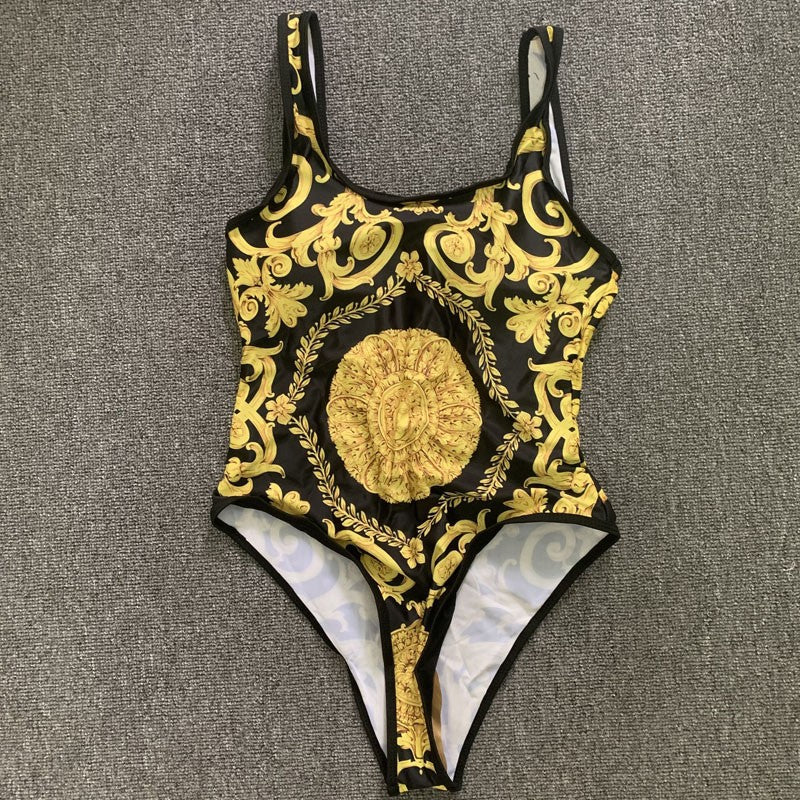 New Sexy Swimsuit Golden Floral Print Two Piece Bikini Female Brazilian Bather Bathing Suit Women Swimwear Beach biquínis