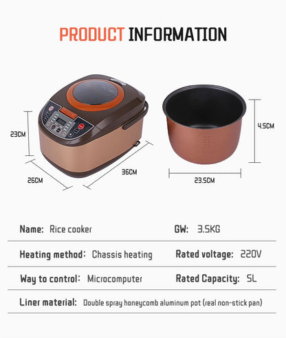Panela de arroz elétrica inteligente de luxo, requintada, antiaderente, com baixa concentração de açúcar, 5L, para atacado