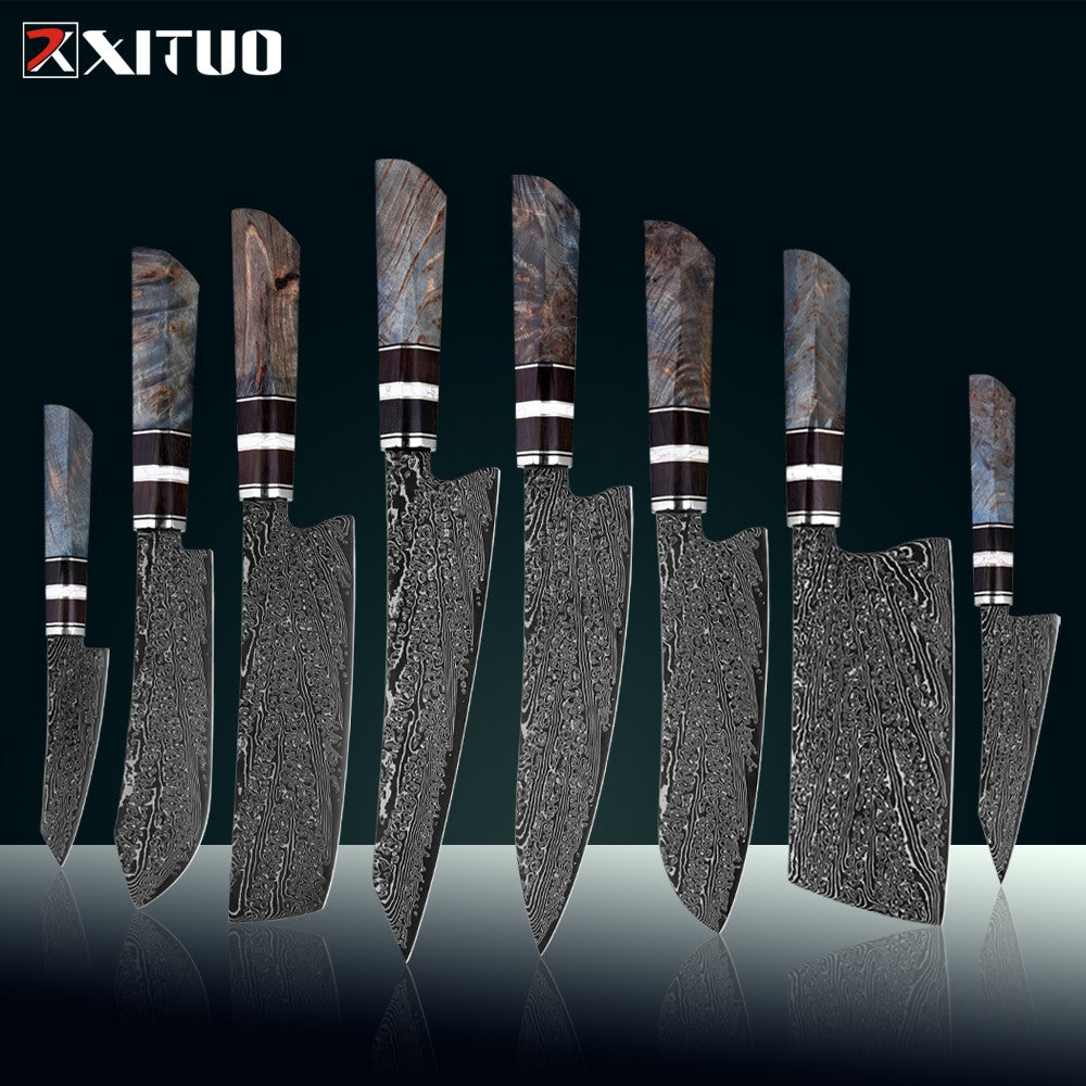XITUO Damascus Kitchen Knife Set,1-8Piece Professional Knife Sets for Chefs,Japanese Damascus Super Steel Chef Cooking Knife