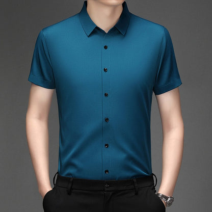New Men's Business Casual Short Sleeved Solid Color Shirt Wrinkle Resistant Wrinkle Free Comfortable All Season Versatile Top