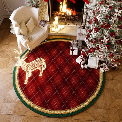 VIKAMA Christmas Round Crystal Velvet Carpet, Living Room Sofa Mat, Non-slip Bedroom Bedside Rug, Holiday Home Decoration