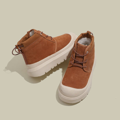 Fujin 4cm New Synthetic Suede Genuine Leather Spring Autumn Ankle Booties Chunky Sneakers High Brand Big Size Plush Women Shoes