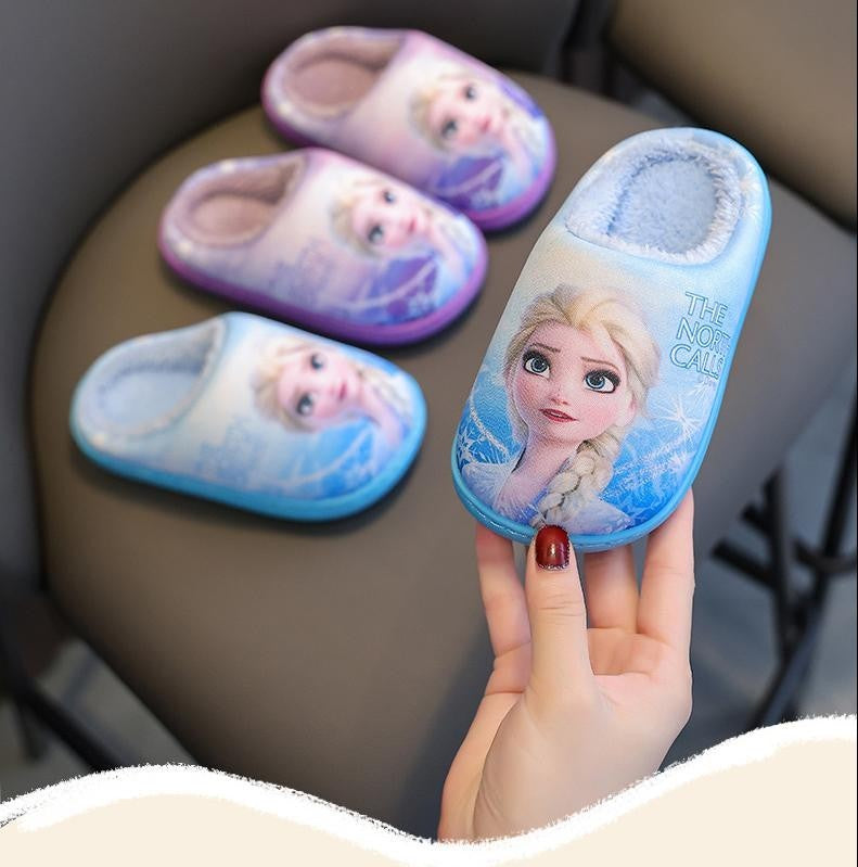 Autumn Winter Indoor Warm Kids Shoes Printed Elsa Princess Girls Cotton Slippers Cute Fashion Baby Children's Cottonslipper