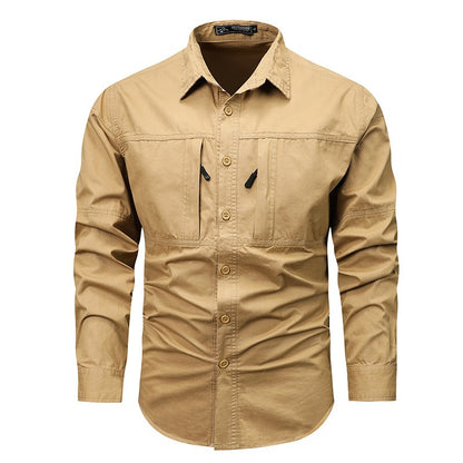 Spring Men Cargo Cotton Long Sleeve Shirts Man Casual Breathable Tactic Shirts Male Multi Pocket Outdoor Blouses Work Shirts 5XL