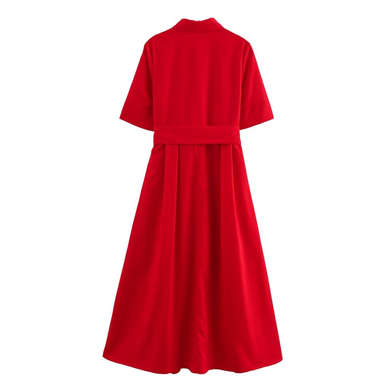 HipSeam Women Dress With Belt Spring Pocket Lady Dress Button Midi Dress Casual
