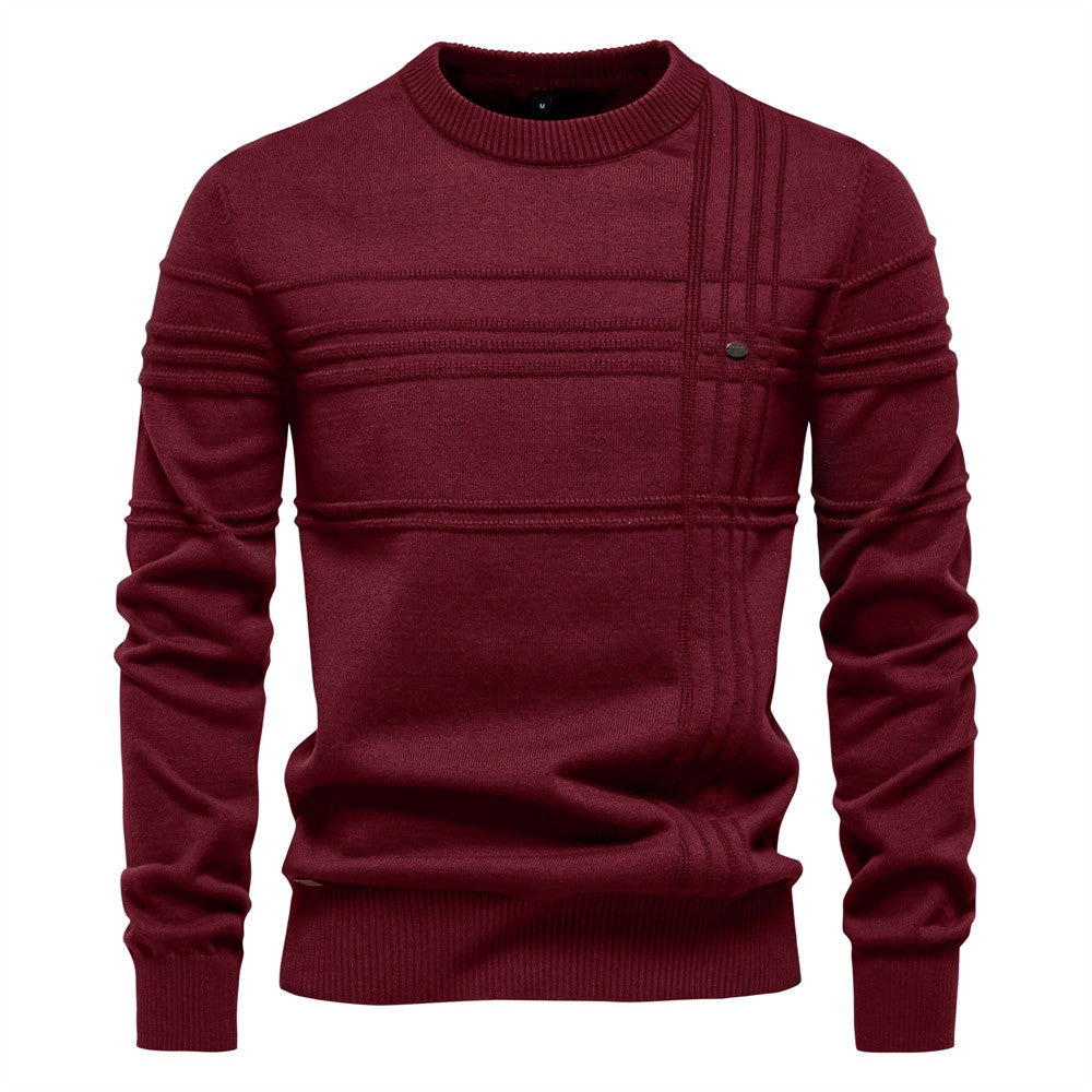 AIOPESON Mens Crewneck Pullover Sweater Knitted Cotton Stripped Quality Autumn Winter Warm Sweaters for Men
