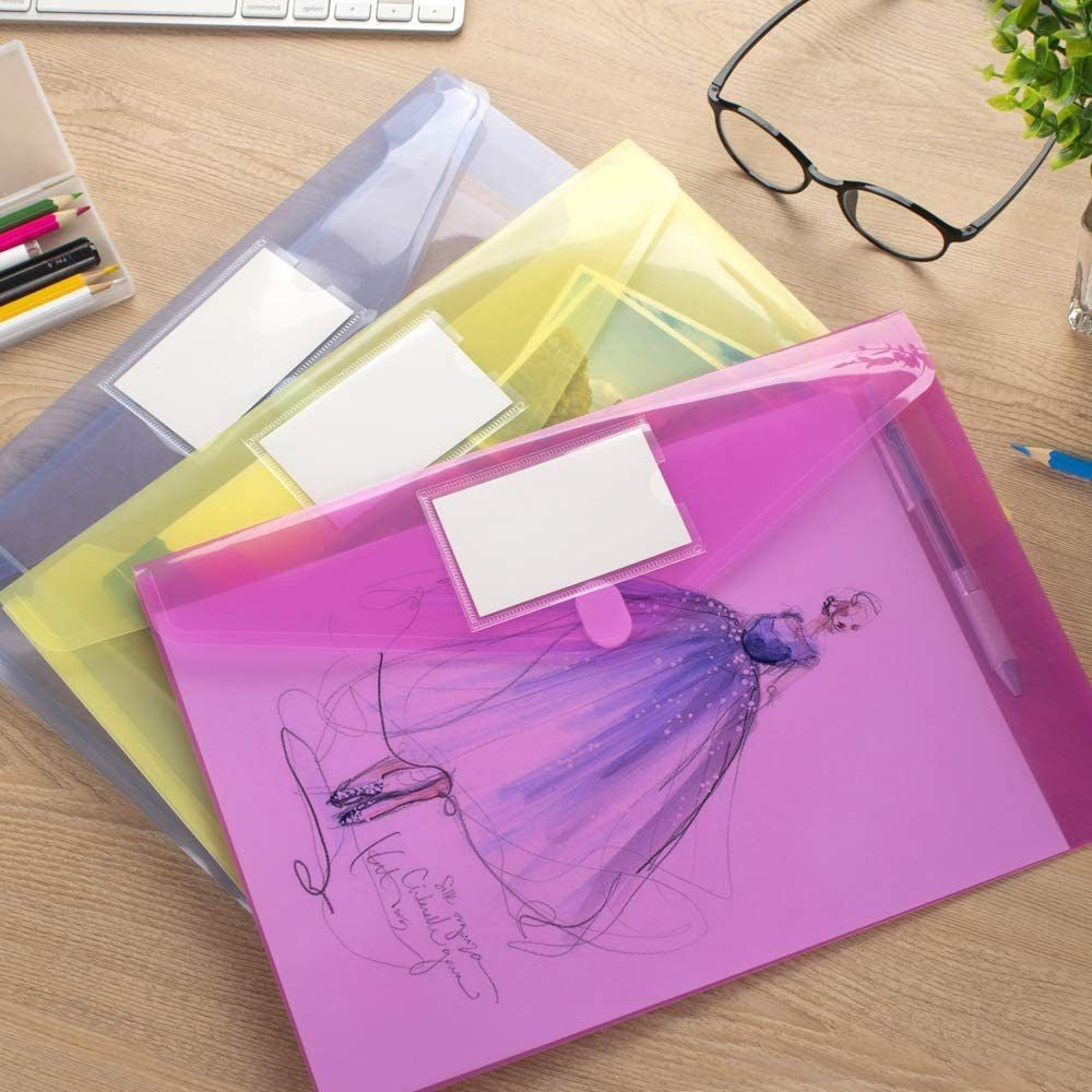 6 pcs Colorful Plastic Binder Folders Clear A4 Binder Pocket Snap Closure 11 Holes Punched Pockets Home Office