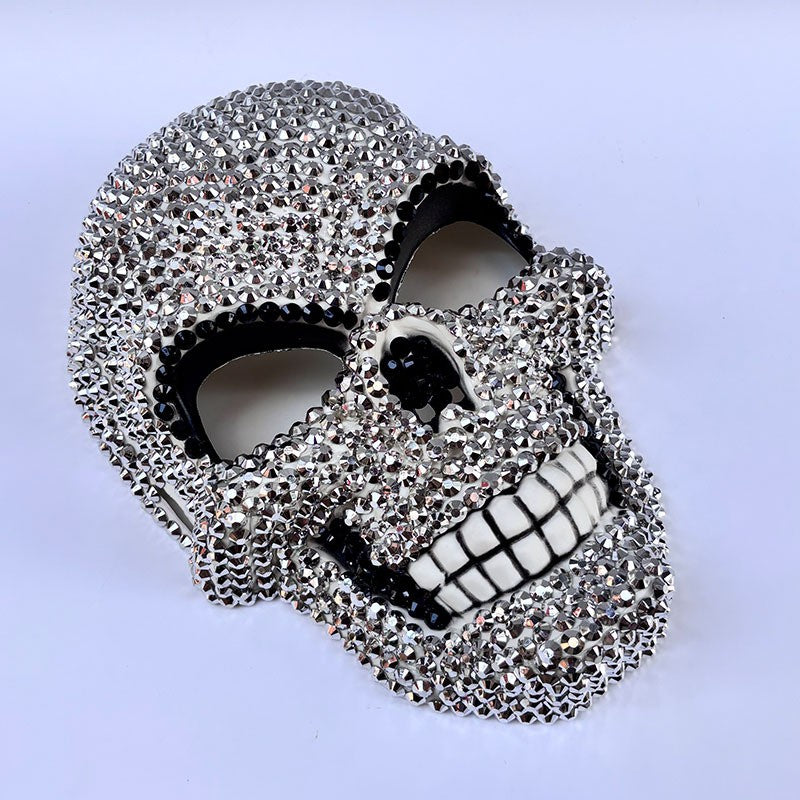 Horror Skull Mask for Halloween Party, Rhinestone Decorated Face Cover, Unisex Costume Accessory, Perfect for Men and Women