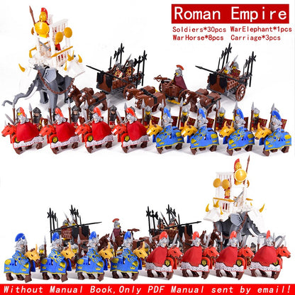 MOC Império Romano Exército Espartano Soldado Medieval Carruagem Blocos de Montar Tijolos Brinquedos de Capacete de Guerra Militar Antiga Para Crianças