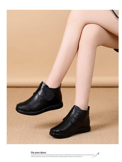 2024 New Women's Leather Ankle Furry Boots Thick Bottom Plush Shoes Women Winter Warm Fur Boot Female Fashion Footwear