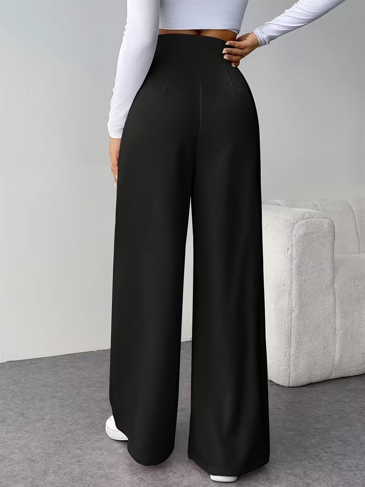 Women Elegant Wide Leg Pant 2025 Fashion New In High Waist Solid Trousers Office Lady French Pants Female Casual Street Clothing