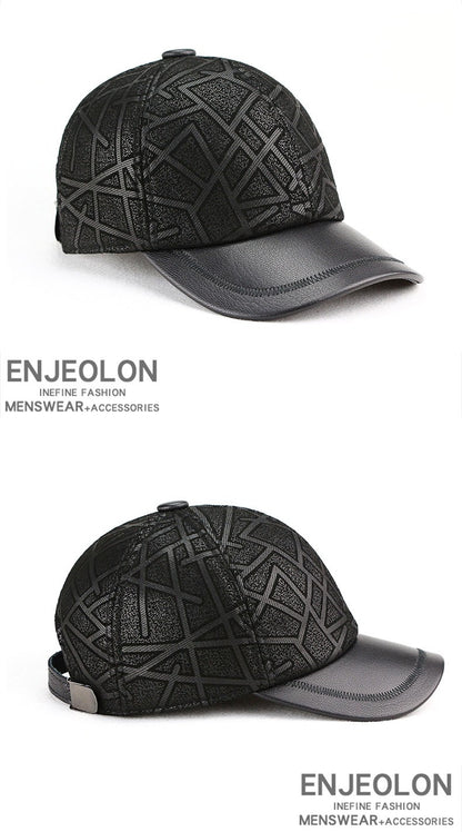 Classic Genuine Sheep Leather Baseball Cap for Men Adjustable Lightweight Breathable for Spring/Autumn