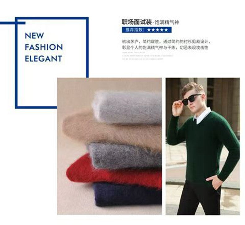 Autumn And Winter New Warm Pure Mink Cashmere Sweater Men's V-neck Pullover Thickened Plus Size Knitted Bottoming Shirt