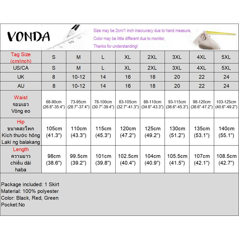 VONDA Polka Dot Bohemian Long Skirts Women Oversize Casual Elastic Waist Jupes Faldas Saia 2025 Autumn Maxi Skirt Plus Size 5XL