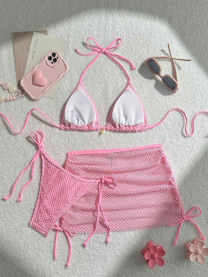 2025 new printed neck halter women's swimsuit suspender sexy bikini split-band hot spring swimsuit