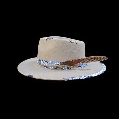 Western Style 100% Wool Fedora Hat | Braided Ribbon & Feather Trim Felted Jazz Cap for Autumn/Winter?