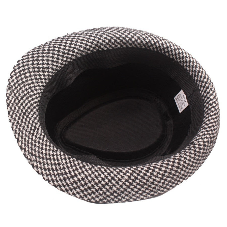Primavera Verão Novo Chapéu Xadrez Vintage Masculino Chapéu de Lã para Homens de Meia-Idade e Idosos Chapéu de Cavalheiro Chapéu de Jazz