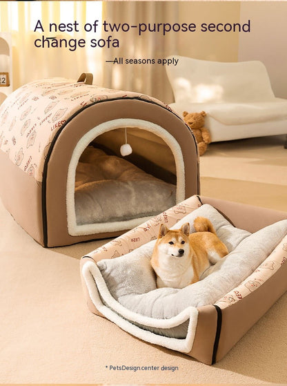 Cama de Cachorro Grande Ninho de Inverno Quente Casa de Cachorro Removível e Lavável Tipo Casa de Cachorro Grande Sazonal Suprimentos para Dormir de Animais de Estimação, Ninho de Gato