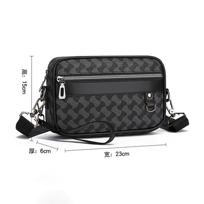 Fashion Business Shoulder Bag PU Leather Men Clutch Bag Wide Strap Crossbody Bag Designer Casual Male Messenger Pack Phone Purse