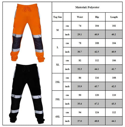 Mens Work Uniform Bottoms Safety Sweat Pants Striped Reflective Pants Loose Mens Rain Trousers Joggers Patchwork Workwear
