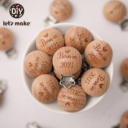 [Sale] Let's Make 5Pcs Baby Teething Beech Wooden Pacifier Chain Clip Baby Food Grade Shape Holder Dummy Clip for DIY Accesories