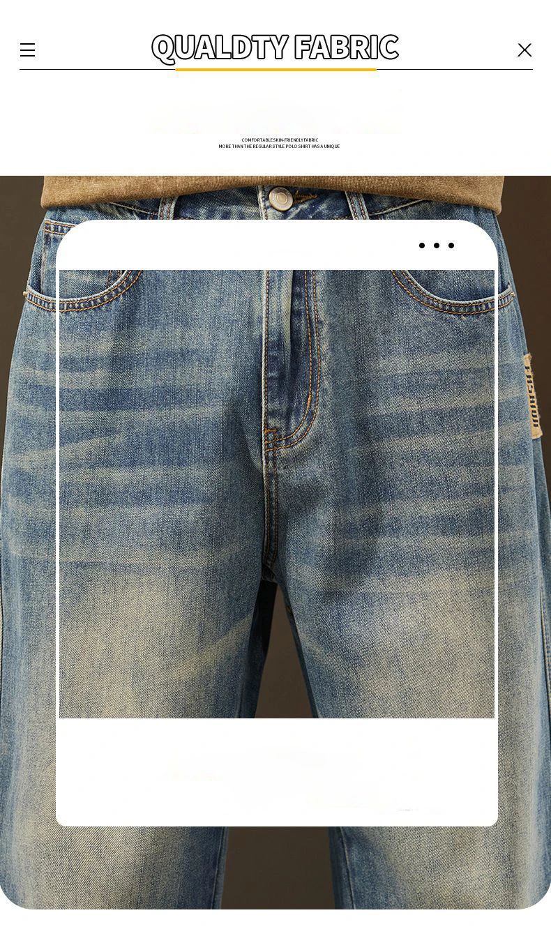 Streetwear Vintage Jeans Men's New Personality Thin Fashion Personalized Loose Trousers Casual Straight Wide Denim Pants Male
