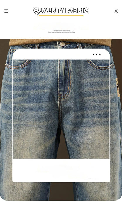 Streetwear Vintage Jeans Men's New Personality Thin Fashion Personalized Loose Trousers Casual Straight Wide Denim Pants Male