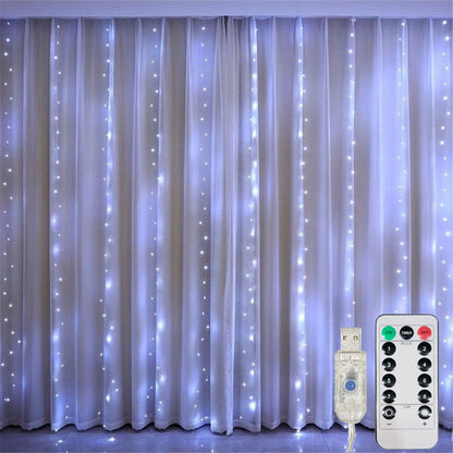 3/6M USB LED Curtain 8Modes Remote Control Lights Holiday Wedding Garland for Bedroom Living Room Decor Ramadan Decorations