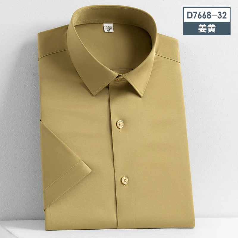 Stretch Anti-Wrinkle Smooth Men's Shirts Short Sleeves Dress Shirts For Men Slim Fit Camisa Social Business Blouse White Shirt