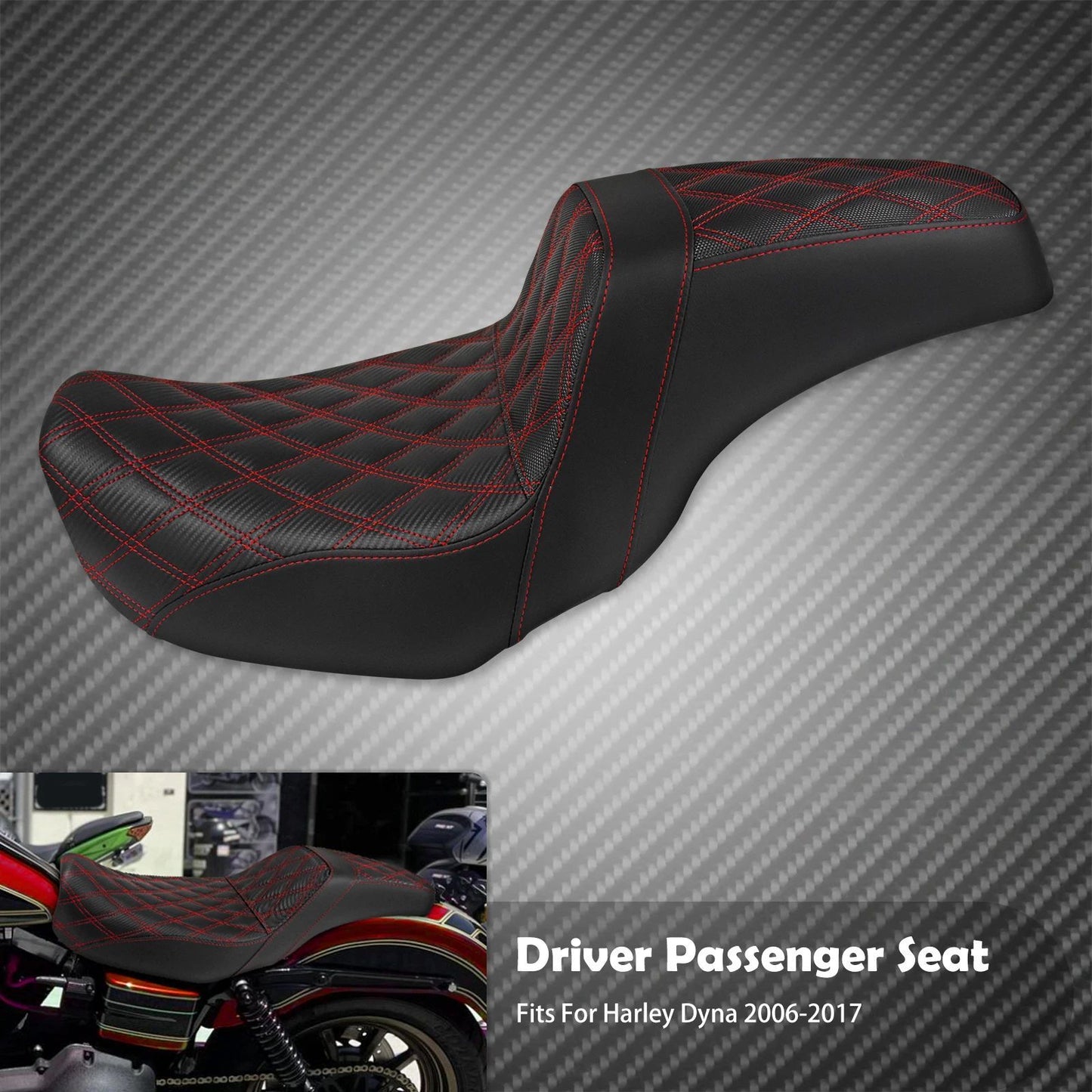 Assento Duplo de Couro para Piloto e Passageiro Dianteiro Traseiro de Motocicleta para Harley Dyna 2006-2017 Fat Bob Low Rider FLD
