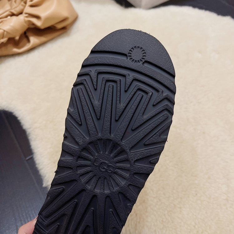 Snow Boots for Women 2024 Winter New Cashmere Warm Platform Without Heel-covered Hair Half Slipper Cotton Shoes for Women Q426