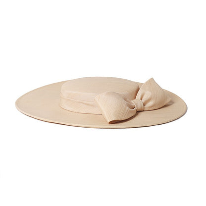 FS Elegante Chapéu de Aba Larga Marfim Feminino Grande Laço Ocasião Formal Kentucky Boné Feminino Casamento Coquetel Festa Fedora de Topo Reto 2024