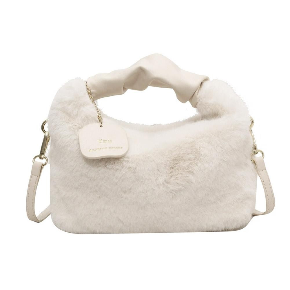 New Winter Plush Handbag Small Half Moon Crossbody Bag Simple Elegant Cute Ladies Shoulder Bag