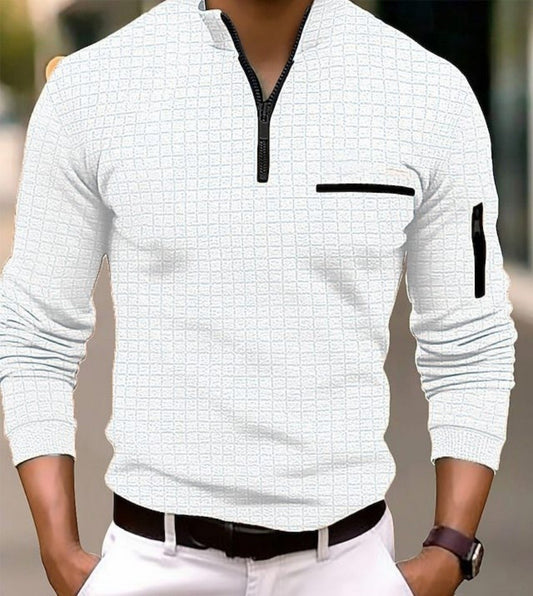 Europe and the United States men's sports casual shirt long sleeve checkerboard checkered POLO shirt slim arm zipper polo shirt